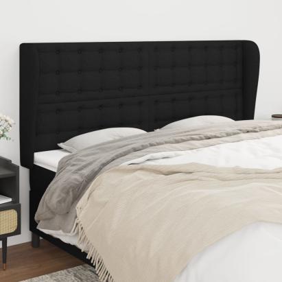 Tăblie de pat cu aripioare, negru, 163x23x118/128 cm, textil GartenMobel Dekor