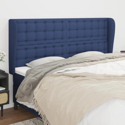 Tăblie de pat cu aripioare, albastru, 163x23x118/128 cm, textil GartenMobel Dekor