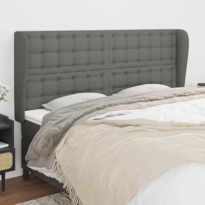 Tăblie de pat cu aripioare gri închis 203x23x118/128 cm, textil GartenMobel Dekor