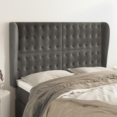 Tăblie de pat cu aripioare gri închis 147x23x118/128 cm catifea GartenMobel Dekor