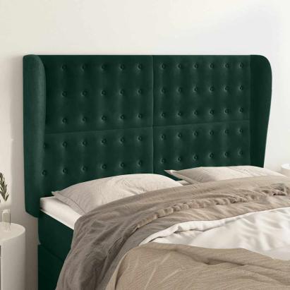 Tăblie pat cu aripioare verde închis 147x23x118/128 cm catifea GartenMobel Dekor