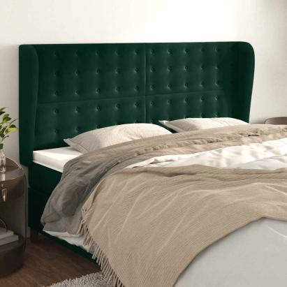 Tăblie pat cu aripioare verde închis 183x23x118/128 cm catifea GartenMobel Dekor
