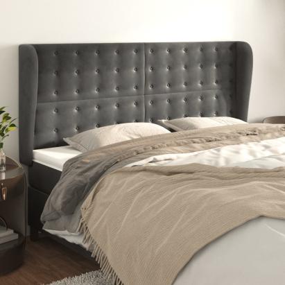 Tăblie de pat cu aripioare gri închis 203x23x118/128 cm catifea GartenMobel Dekor