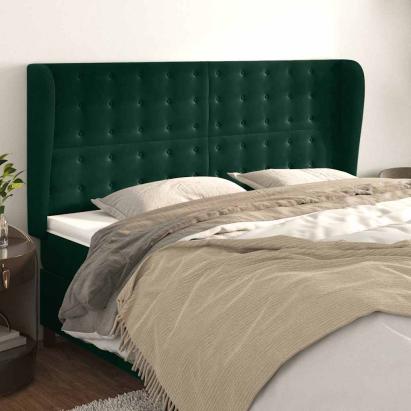 Tăblie pat cu aripioare verde închis 203x23x118/128cm catifea GartenMobel Dekor