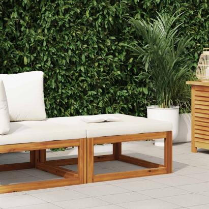 Taburet de picioare, cu pernă alb crem, lemn masiv de acacia GartenMobel Dekor