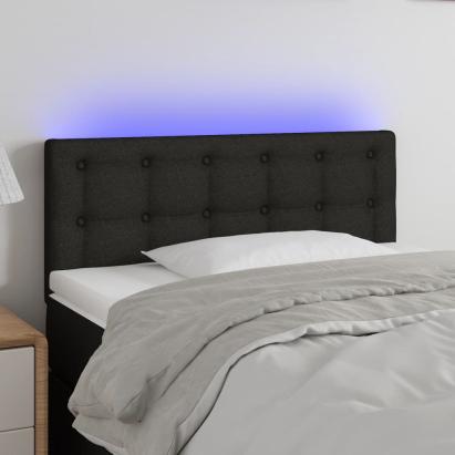 Tăblie de pat cu LED, negru, 90x5x78/88 cm, textil GartenMobel Dekor