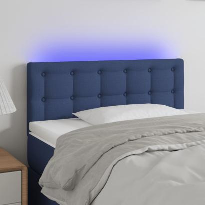 Tăblie de pat cu LED, albastru, 90x5x78/88 cm, textil GartenMobel Dekor