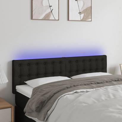 Tăblie de pat cu LED, negru, 144x5x78/88 cm, textil GartenMobel Dekor