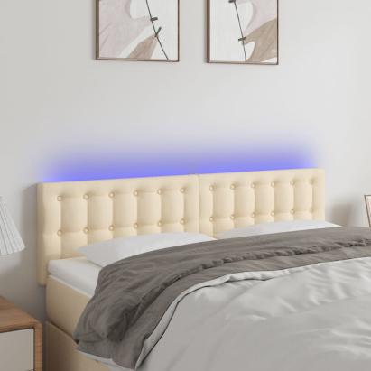 Tăblie de pat cu LED, crem, 144x5x78/88 cm, textil GartenMobel Dekor