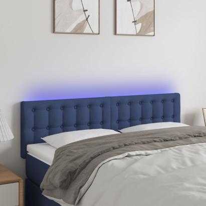 Tăblie de pat cu LED, albastru, 144x5x78/88 cm, textil GartenMobel Dekor