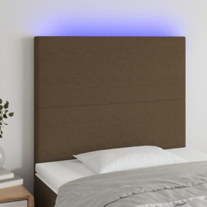 Tăblie de pat cu LED, maro închis, 80x5x118/128 cm, textil GartenMobel Dekor