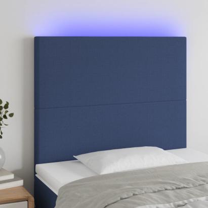 Tăblie de pat cu LED, albastru, 90x5x118/128 cm, textil GartenMobel Dekor