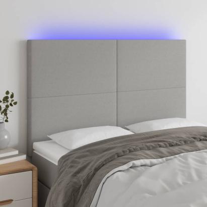 Tăblie de pat cu LED, gri deschis, 144x5x118/128 cm, textil GartenMobel Dekor