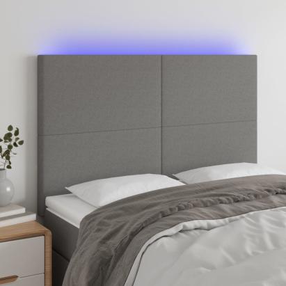 Tăblie de pat cu LED, gri închis, 144x5x118/128 cm, textil GartenMobel Dekor