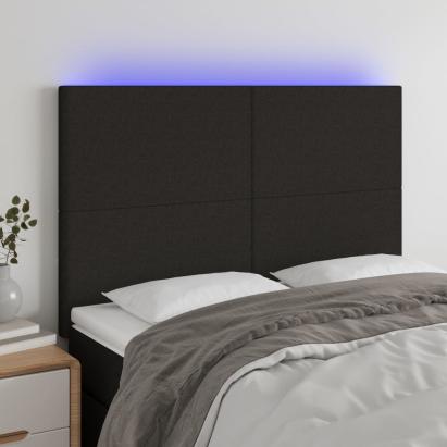 Tăblie de pat cu LED, negru, 144x5x118/128 cm, textil GartenMobel Dekor