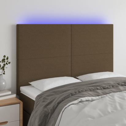 Tăblie de pat cu LED, maro închis, 144x5x118/128 cm, textil GartenMobel Dekor