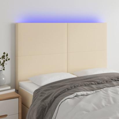 Tăblie de pat cu LED, crem, 144x5x118/128 cm, textil GartenMobel Dekor