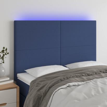 Tăblie de pat cu LED, albastru, 144x5x118/128 cm, textil GartenMobel Dekor