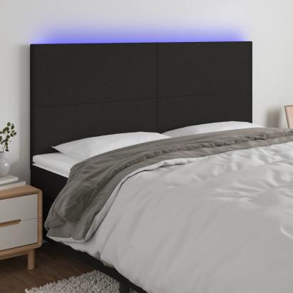 Tăblie de pat cu LED, negru, 160x5x118/128 cm, textil GartenMobel Dekor