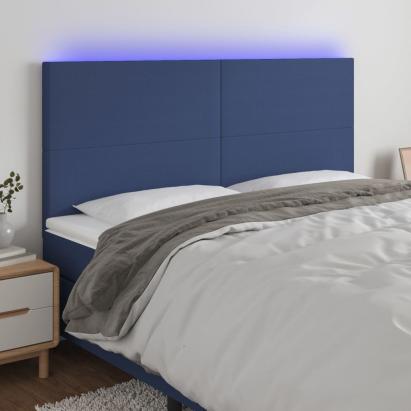 Tăblie de pat cu LED, albastru, 160x5x118/128 cm, textil GartenMobel Dekor