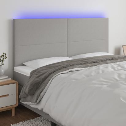 Tăblie de pat cu LED, gri deschis, 180x5x118/128 cm, textil GartenMobel Dekor