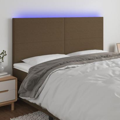 Tăblie de pat cu LED, maro închis, 180x5x118/128 cm, textil GartenMobel Dekor