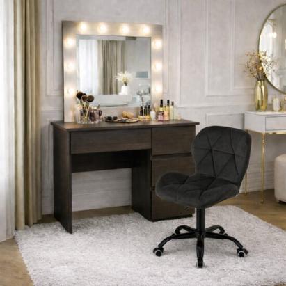 Masa de toaleta/machiaj, Irina, wenge + scaun Noto, negru, cu oglinda si LED-uri, 94x43x141 cm GartenVIP DiyLine