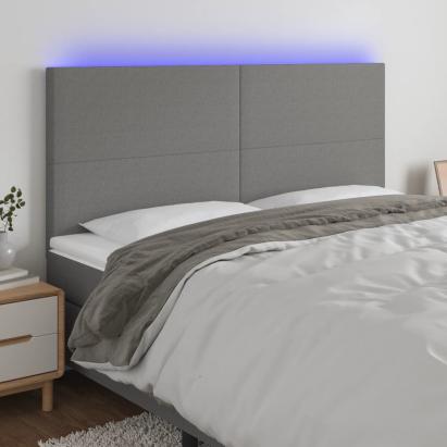 Tăblie de pat cu LED, gri închis, 200x5x118/128 cm, textil GartenMobel Dekor