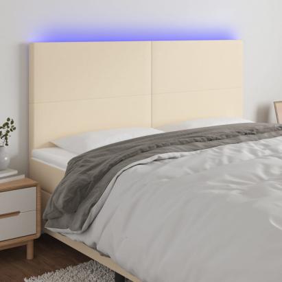 Tăblie de pat cu LED, crem, 200x5x118/128 cm, textil GartenMobel Dekor