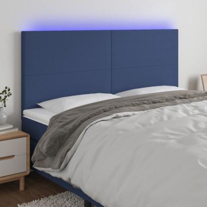 Tăblie de pat cu LED, albastru, 200x5x118/128 cm, textil GartenMobel Dekor