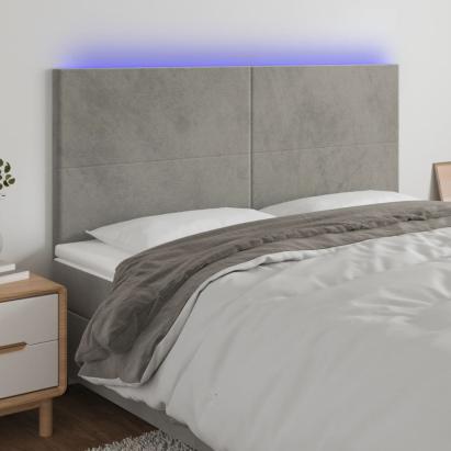 Tăblie de pat cu LED, gri deschis, 160x5x118/128 cm, catifea GartenMobel Dekor