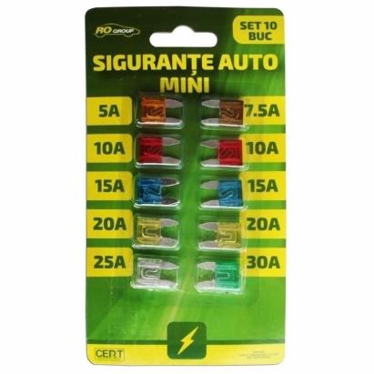 Set 10 sigurante auto mini 12V RoGroup pentru instalatia electrica