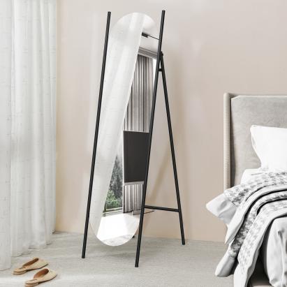 Oglindă de podea Fardella cu suport reglabil, neagră, 150 cm