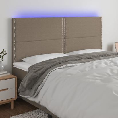 Tăblie de pat cu LED, gri taupe, 200x5x118/128 cm, textil GartenMobel Dekor