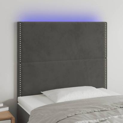 Tăblie de pat cu LED, gri închis, 80x5x118/128 cm, catifea GartenMobel Dekor