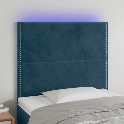 Tăblie de pat cu LED, albastru închis, 80x5x118/128cm, catifea  GartenMobel Dekor