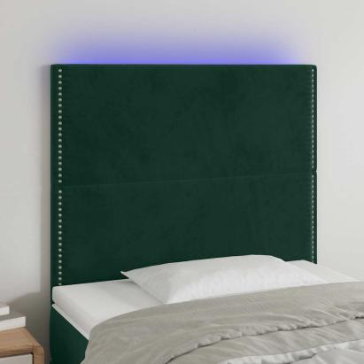 Tăblie de pat cu LED, verde închis, 90x5x118/128 cm, catifea GartenMobel Dekor