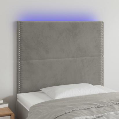 Tăblie de pat cu LED, gri deschis, 100x5x118/128 cm, catifea GartenMobel Dekor