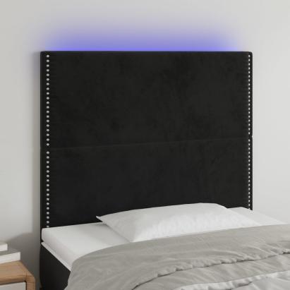 Tăblie de pat cu LED, negru, 100x5x118/128 cm, catifea GartenMobel Dekor