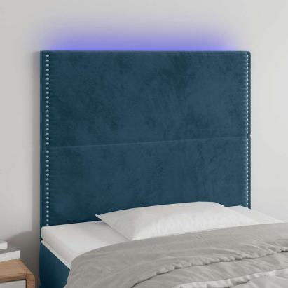 Tăblie de pat cu LED, albastru închis, 100x5x118/128cm, catifea GartenMobel Dekor