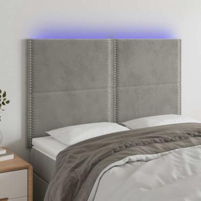 Tăblie de pat cu LED, gri deschis, 144x5x118/128 cm, catifea GartenMobel Dekor