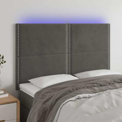 Tăblie de pat cu LED, gri închis, 144x5x118/128 cm, catifea GartenMobel Dekor