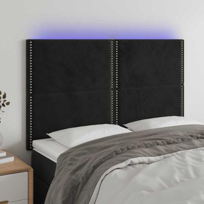 Tăblie de pat cu LED, negru, 144x5x118/128 cm, catifea GartenMobel Dekor