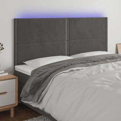 Tăblie de pat cu LED, gri închis, 160x5x118/128 cm, catifea GartenMobel Dekor