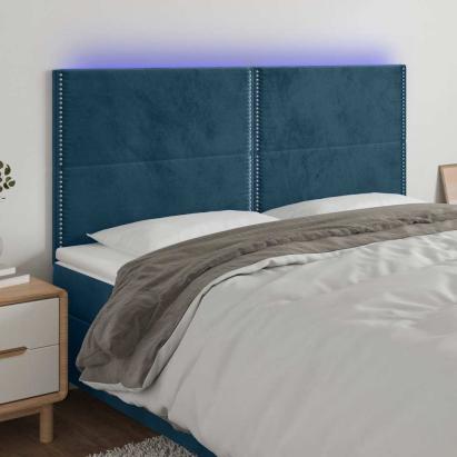 Tăblie de pat cu LED, albastru închis, 160x5x118/128cm, catifea GartenMobel Dekor