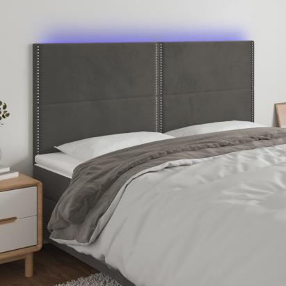 Tăblie de pat cu LED, gri închis, 180x5x118/128 cm, catifea GartenMobel Dekor