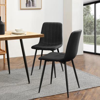 Set 2 scaune dining Elsern negre tapițate cu picioare din oțel