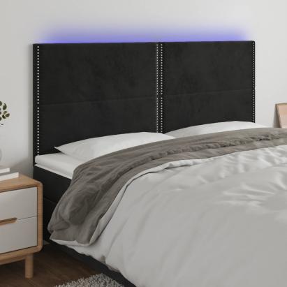 Tăblie de pat cu LED, negru, 180x5x118/128 cm, catifea GartenMobel Dekor