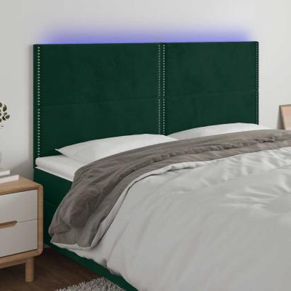 Tăblie de pat cu LED, verde închis, 180x5x118/128 cm, catifea GartenMobel Dekor