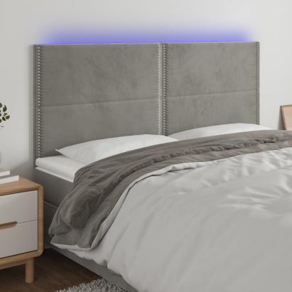 Tăblie de pat cu LED, gri deschis, 200x5x118/128 cm, catifea GartenMobel Dekor